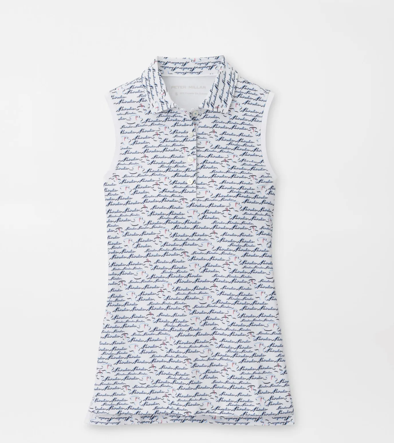 Banded Sport Mesh Birdie Print Sleeveless Button Polo